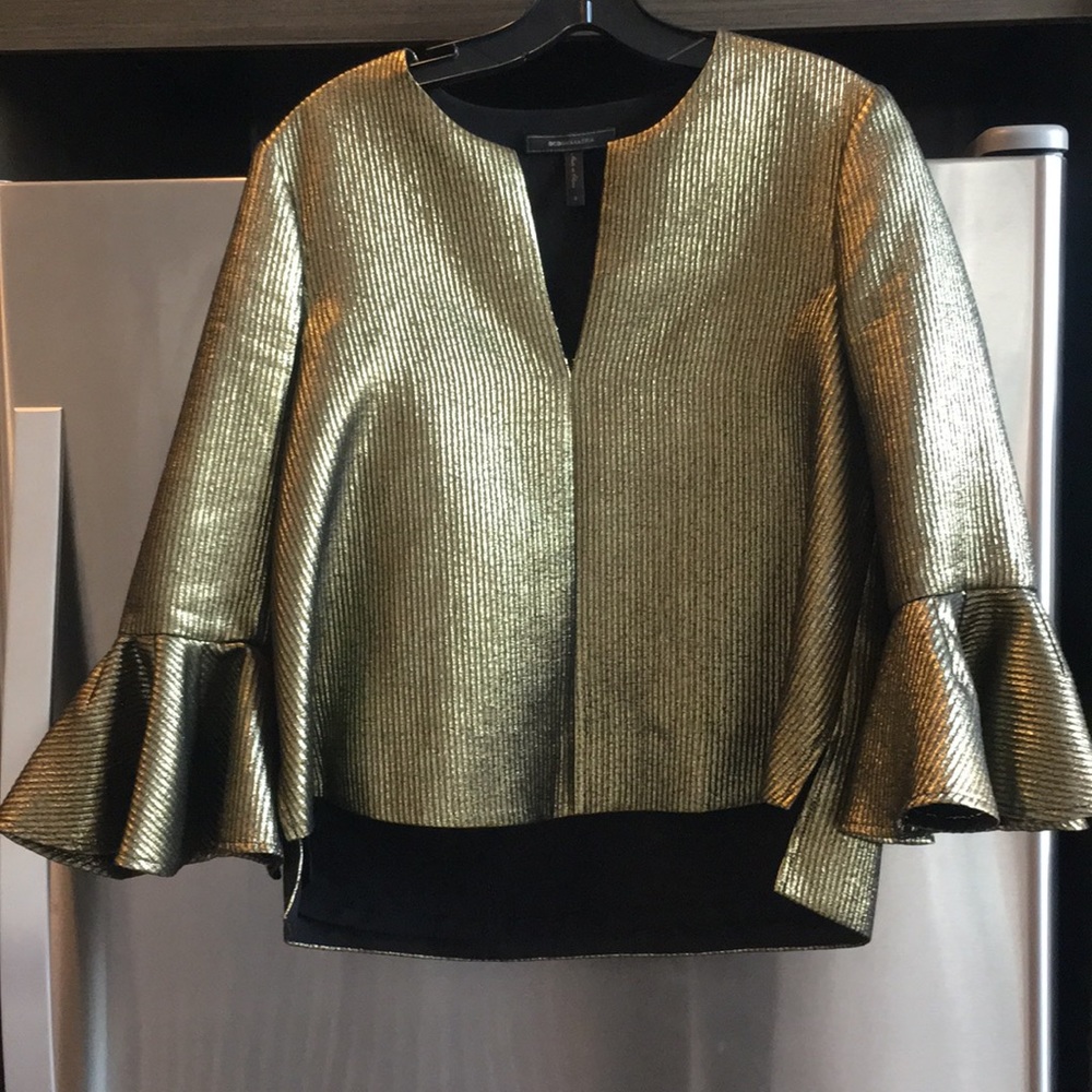 BCBG Maxazria Valari ruffle sleeve top gold